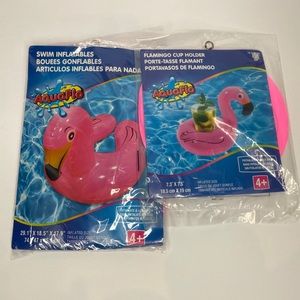 NEW INFLATABLE HOT PINK FLAMINGO AND HOLDER SWIM